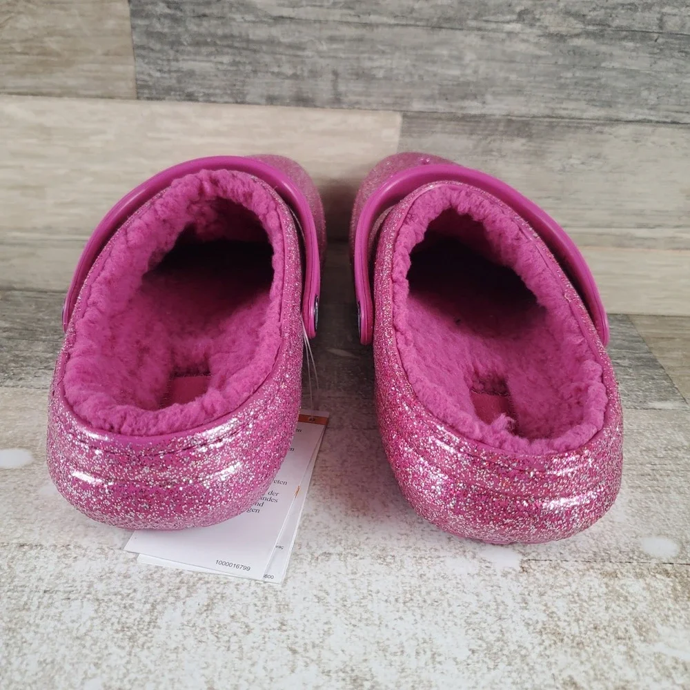 Crocs Classic Lined‎ Glitter Kids Clogs Sz 6 Fuchsia Fun Slingback Sandals